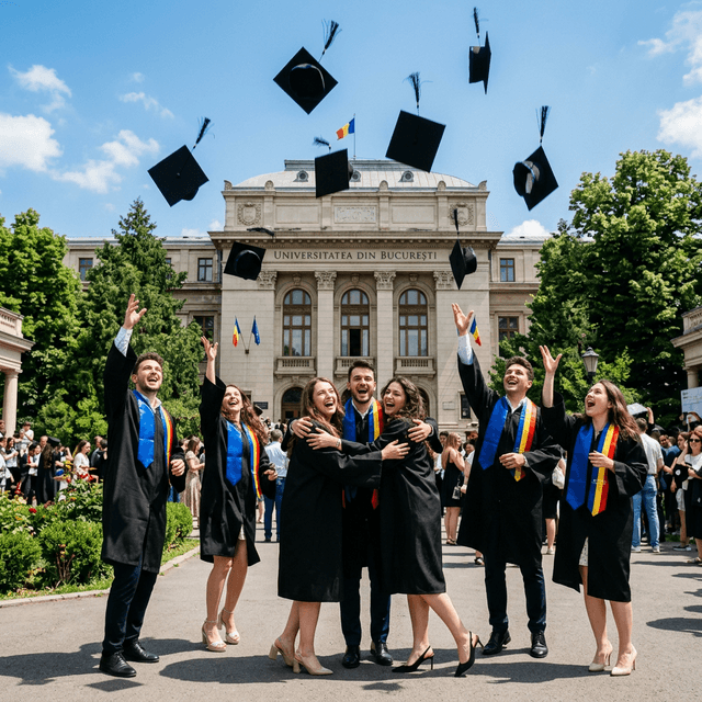 Absolventi fericiti care au luat nota 10 la licenta